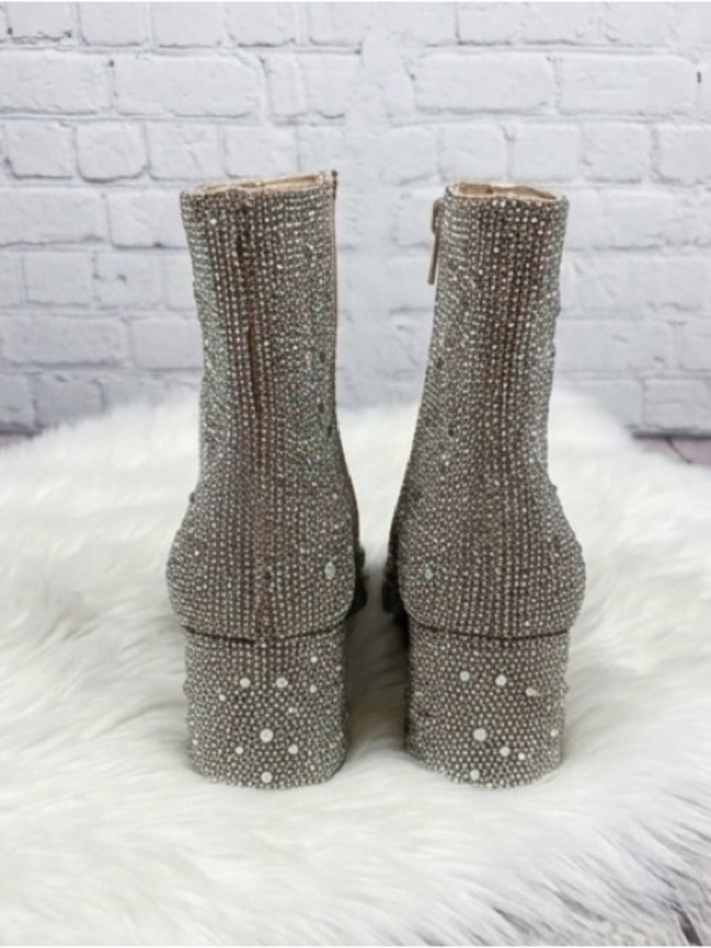 Betsey Johnson Silver Crystal Embellished Pointed Ankle Boots ‘Blue’ - Picture 4 of 9